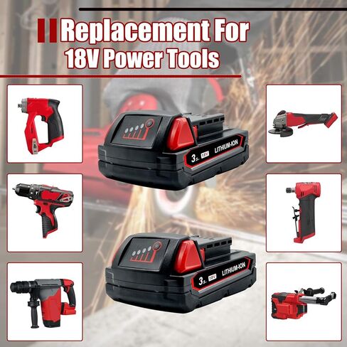 2Pack 18V 3.5Ah Replacement for Milwaukee M18 Battery, Compatible with Milwaukee 18V Battery 48.11.1815 48-11-1820 48-11-1828 48-11-1840 48-11-1850 48-11-1852 in Kuwait