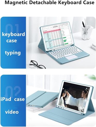 iPad Air2 iPad 5 iPad 6 Keyboard Case Touchpad Magnetic Detachable Bluetooth Keyboard Slim Smart case Round Key for iPad 5th 6th Generation 9.7''(iPad Air2/iPad5/iPad6, Black) in Saudi Arabia