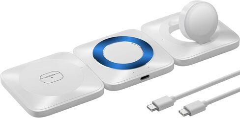 شاحن لاسلكي 3 في 1 لهاتف iPhone، قاعدة شحن لاسلكية مغناطيسية محمولة 3 في 1، شاحن سفر لأجهزة متعددة، لهاتف iPhone 15 14 13 Pro Max، AirPods، Apple Watch - أبيض (المحول غير متضمن) in Kuwait
