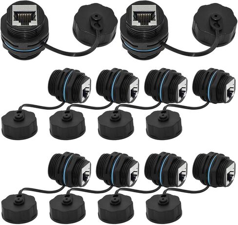 10 قطعة لوحة تركيب محمية CAT6 RJ45 موصل مقاوم للمياه Cat5/5e/6 8P8C إيثرنت كابل الشبكة المحلية مقرنة محول رأس مزدوج مع غطاء مقاوم للماء/الغبار in Saudi Arabia
