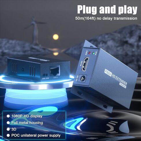 موسع PWAY HDMI 1080P عبر Cat5e/Cat6/Cat7 50m/164ft غير مضغوط HDMI Ethernet موسع Balun طقم إرسال واستقبال يدعم 3D، EDID، Poc in Saudi Arabia
