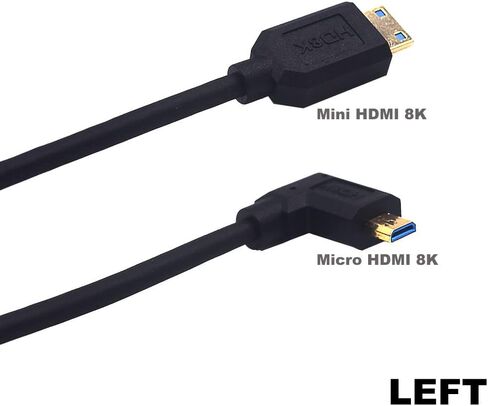 كابل ملفوف Micro HDMI 8K إلى Mini HDMI 8K بطول 4 أقدام، زاوية يسار 90 درجة Micro HDMI 2.1 إلى Mini HDMI 2.1 إصدار محول كابل حماية زنبركي حلزوني، 8K@60HZ in Kuwait