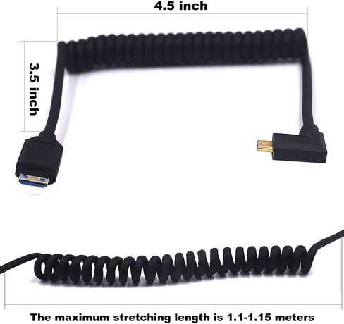 كابل ملفوف Micro HDMI 8K إلى Mini HDMI 8K بطول 4 أقدام، زاوية يسار 90 درجة Micro HDMI 2.1 إلى Mini HDMI 2.1 إصدار محول كابل حماية زنبركي حلزوني، 8K@60HZ in Kuwait