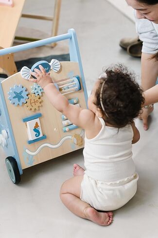 Beright Wooden Baby Walker Push and Pull Learning Activity Walker Kids’ Activity Toy Multiple Activities Center Develops Motor Skills & Stimulates Creativity, Blue in Kuwait