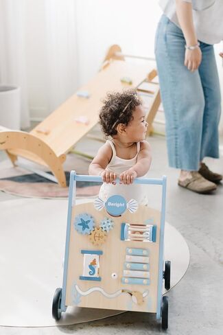 Beright Wooden Baby Walker Push and Pull Learning Activity Walker Kids’ Activity Toy Multiple Activities Center Develops Motor Skills & Stimulates Creativity, Blue in Kuwait