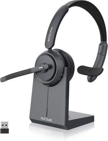 Nuroum Trucker Bluetooth Headset with Noise Cancelling Microphone, Bluetooth 5.3 Multi-Point/Mute, Wireless Headset with Charging Base, 45H Playback for Trucker/Work from Home/Office/Call Center HP31S in Saudi Arabia