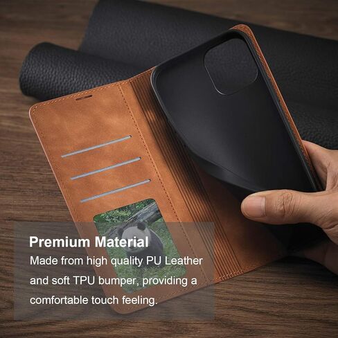 QLTYPRI Case for iPhone 13, Premium PU Leather Cover TPU Bumper with Card Holder Kickstand Hidden Magnetic Adsorption Shockproof Flip Wallet Case for iPhone 13(6.1 inch) - Black in Saudi Arabia