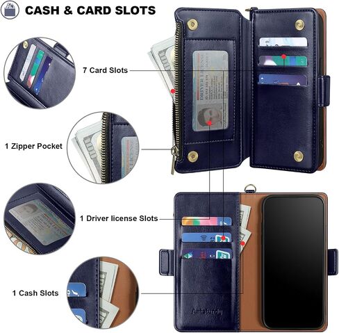 Antsturdy for Google Pixel 8A حافظة محفظة مع حامل بطاقة للنساء والرجال، حافظة هاتف Google Pixel 8A RFID بلوك من جلد البولي يوريثان مع حزام بسحاب وفتحات لبطاقة الائتمان، أرجواني أزرق in Saudi Arabia