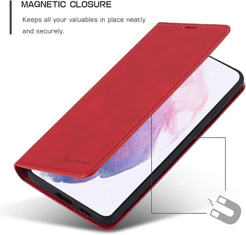 حافظة QLTYPRI لهاتف Samsung Galaxy S22، غطاء جلد PU ممتاز ممتص للصدمات من مادة TPU مع حامل للبطاقات ومسند مغناطيسي مخفي ممتص للصدمات لهاتف Samsung Galaxy S22 - أسود in Saudi Arabia
