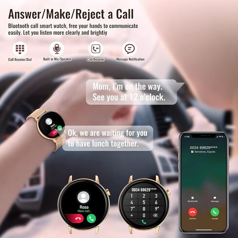 ساعة ذكية ZKCREATION للنساء والرجال (الرد/إجراء مكالمة)، ساعة بلوتوث للياقة البدنية لهواتف Android iOS مقاومة للماء لتتبع اللياقة البدنية مع معدل ضربات القلب/ضغط الدم/أكسجين الدم/مراقبة النوم in Saudi Arabia