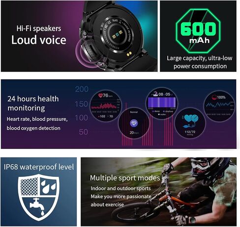 ساعات ذكية للرجال للإجابة/إجراء المكالمات، ساعة AMOLED HD تعمل باللمس مقاس 1,6 بوصة لتتبع اللياقة البدنية مع عداد خطوات لمراقبة النوم، ساعة ذكية مقاومة للماء لنظام iOS Android in Saudi Arabia