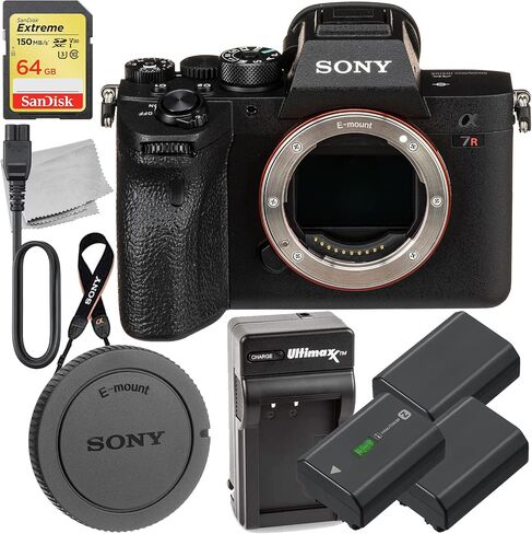 كاميرا Sony a7R IVA بدون مرآة (الهيكل فقط) + SanDisk Extreme SDXC سعة 128 جيجابايت، بطاريات بديلة ممتدة 2X، شاحن سفر سريع AC/DC مع محولات السيارة والاتحاد الأوروبي والمزيد (حزمة 14 قطعة) in Saudi Arabia