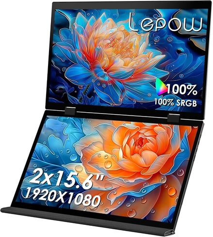Lepow Portable Monitor 15.6'' 1080P USB-C Laptop Dual Screen Extender 360° Foldable Gaming Monitor HDR IPS Travel Monitor w/Cover & Speakers, External Monitor for Laptop PC Mac Phone Xbox Switch PS5/4 in Saudi Arabia