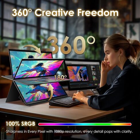 Lepow Portable Monitor 15.6'' 1080P USB-C Laptop Dual Screen Extender 360° Foldable Gaming Monitor HDR IPS Travel Monitor w/Cover & Speakers, External Monitor for Laptop PC Mac Phone Xbox Switch PS5/4 in Saudi Arabia