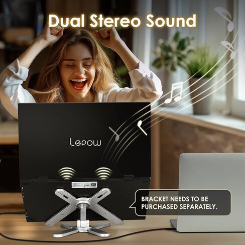Lepow Portable Monitor 15.6'' 1080P USB-C Laptop Dual Screen Extender 360° Foldable Gaming Monitor HDR IPS Travel Monitor w/Cover & Speakers, External Monitor for Laptop PC Mac Phone Xbox Switch PS5/4 in Saudi Arabia
