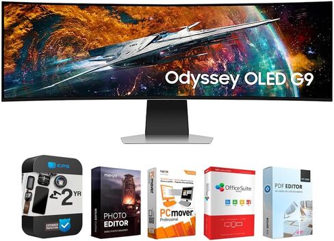 SAMSUNG 57" Odyssey Neo G9 Dual 4K UHD Quantum Mini-LED Curved Gaming Monitor Bundle with Tech Smart USA Elite Suite 18 Standard Editing Software Bundle + 1 Year CPS Enhanced Protection Pack in Saudi Arabia