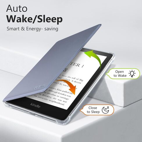 حافظة لجهاز Kindle Paperwhite الجيل الحادي عشر مقاس 6.8 بوصة والإصدار المميز - غطاء جلد PU جديد وغطاء خلفي شفاف من مادة TPU مع ميزة التنبيه/السكون التلقائي in Saudi Arabia