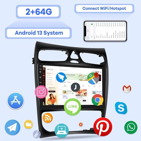[2G+64G] Car Radio for Mercedes Benz C Class W203 C200 C320 C350 CLK W209 S203 A209 2000-2005, 9 inch Android Touch Screen Stereo, Carplay/Android Auto/Hi-Fi/Bluetooth/WiFi + AHD Backup Camera in Saudi Arabia