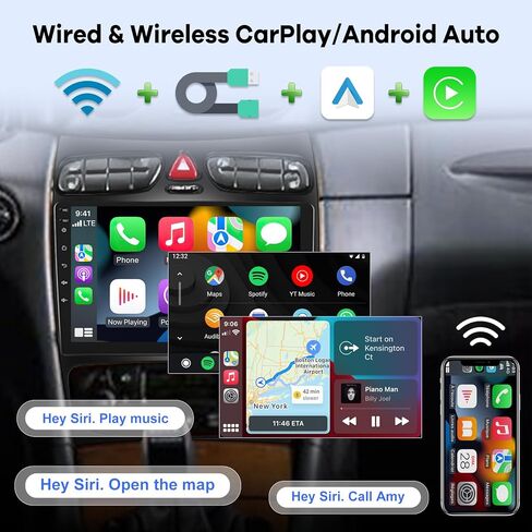 [2G+64G] Car Radio for Mercedes Benz C Class W203 C200 C320 C350 CLK W209 S203 A209 2000-2005, 9 inch Android Touch Screen Stereo, Carplay/Android Auto/Hi-Fi/Bluetooth/WiFi + AHD Backup Camera in Saudi Arabia