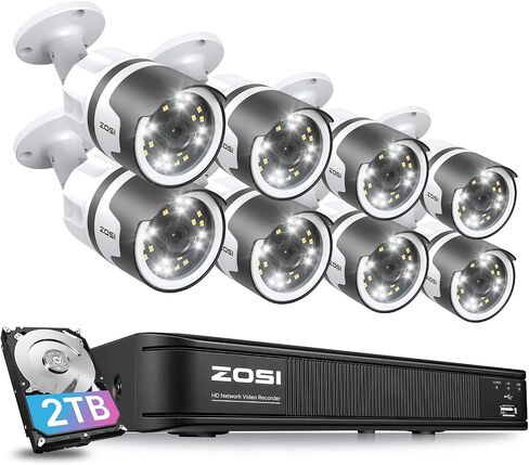 ZOSI H.265+ 5MP 2K Security POE Camera with Ethernet Cable, Color Night Vision, 2-Way Talk, Human Detection, Sound & Light Alarm, IP66 Weatherproof Outdoor Camera (Only Work NVR) in Saudi Arabia