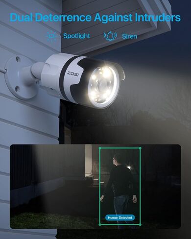 ZOSI H.265+ 5MP 2K Security POE Camera with Ethernet Cable, Color Night Vision, 2-Way Talk, Human Detection, Sound & Light Alarm, IP66 Weatherproof Outdoor Camera (Only Work NVR) in Saudi Arabia