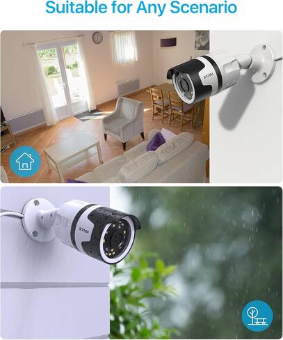 ZOSI H.265+ 5MP 2K Security POE Camera with Ethernet Cable, Color Night Vision, 2-Way Talk, Human Detection, Sound & Light Alarm, IP66 Weatherproof Outdoor Camera (Only Work NVR) in Saudi Arabia