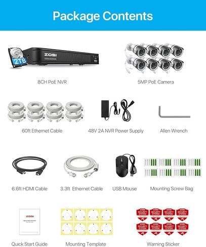 ZOSI H.265+ 5MP 2K Security POE Camera with Ethernet Cable, Color Night Vision, 2-Way Talk, Human Detection, Sound & Light Alarm, IP66 Weatherproof Outdoor Camera (Only Work NVR) in Saudi Arabia