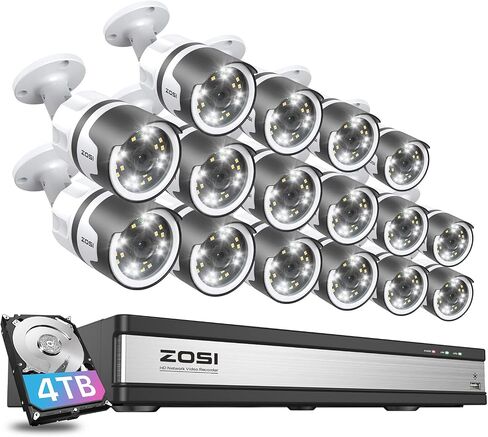 ZOSI H.265+ 5MP 2K Security POE Camera with Ethernet Cable, Color Night Vision, 2-Way Talk, Human Detection, Sound & Light Alarm, IP66 Weatherproof Outdoor Camera (Only Work NVR) in Saudi Arabia