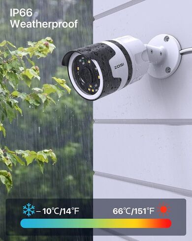 ZOSI H.265+ 5MP 2K Security POE Camera with Ethernet Cable, Color Night Vision, 2-Way Talk, Human Detection, Sound & Light Alarm, IP66 Weatherproof Outdoor Camera (Only Work NVR) in Saudi Arabia
