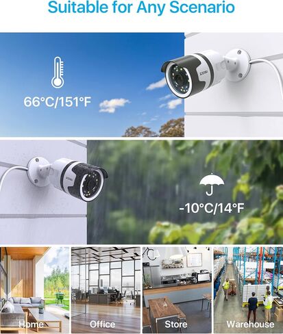 ZOSI 4 Pack H.265+ 5MP 3K كاميرا POE للأمان الإضافية، رؤية ليلية ملونة، محادثة ثنائية الاتجاه، اكتشاف الإنسان، إنذار الصوت والضوء، كاميرا IP خارجية مقاومة للطقس IP66 (تعمل فقط مع POE NVR) in Saudi Arabia