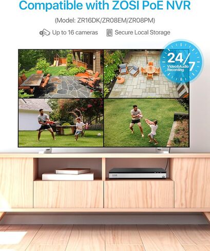 ZOSI 4 Pack H.265+ 5MP 3K كاميرا POE للأمان الإضافية، رؤية ليلية ملونة، محادثة ثنائية الاتجاه، اكتشاف الإنسان، إنذار الصوت والضوء، كاميرا IP خارجية مقاومة للطقس IP66 (تعمل فقط مع POE NVR) in Saudi Arabia