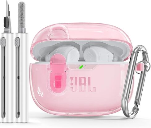 غطاء حماية شفاف لهاتف JBL Vibe 200TWS / JBL Vibe Beam مع مجموعة منظف، غطاء حماية صلب شفاف من مادة TPU للرجال والنساء مع سلسلة مفاتيح متوافق مع JBL Vibe 200TWS & JBL Vibe Beam - وردي شفاف in Kuwait