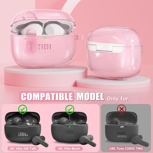 غطاء حماية شفاف لهاتف JBL Vibe 200TWS / JBL Vibe Beam مع مجموعة منظف، غطاء حماية صلب شفاف من مادة TPU للرجال والنساء مع سلسلة مفاتيح متوافق مع JBL Vibe 200TWS & JBL Vibe Beam - وردي شفاف in Kuwait