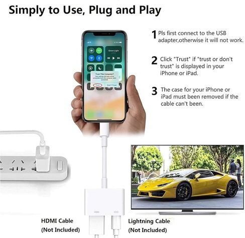 [معتمد من Apple MFi] محول Apple Lightning إلى HDMI لأجهزة iPhone إلى TV، موصل شاشة مزامنة محول Lightning إلى Digital AV 1080P مع منفذ شحن لهاتف iPhone 14 13 12 11 Pro Max XS XR X 8 7 iPad in Kuwait