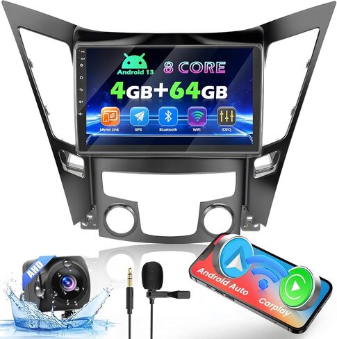 ترقية راديو Roinvou 8 النوى 6+128G Android لسيارة Hyundai Sonata 2010-2014، شاشة لمس عالية الدقة 9 بوصة مع CarPlay لاسلكي Android Auto GPS Navigation WiFi Backup Camera Mirror Link Bluetooth Mic FM RDS in Kuwait