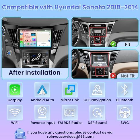 ترقية راديو Roinvou 8 النوى 6+128G Android لسيارة Hyundai Sonata 2010-2014، شاشة لمس عالية الدقة 9 بوصة مع CarPlay لاسلكي Android Auto GPS Navigation WiFi Backup Camera Mirror Link Bluetooth Mic FM RDS in Kuwait