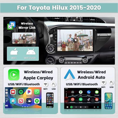 [4G+64G] Hikity for Toyota Hilux Radio 2015-2020 with Carplay Android Auto, 10.1 Inch Touchscreen Android Car Stereo with GPS Navigation 32EQ DSP SWC FM RDS Backup Camera in Saudi Arabia