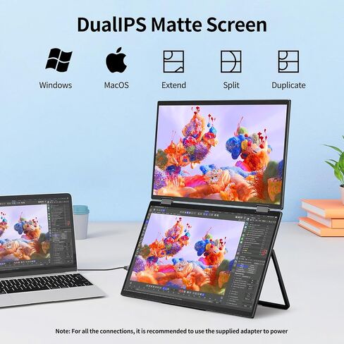 شاشة محمولة مزدوجة مقاس 15.6 بوصة، 1080 بكسل، 120% sRGB، شاشة مزدوجة، شاشة محمولة للكمبيوتر المحمول، شاشة ثلاثية قابلة للطي مكدسة (Wins/Mac)، دوران تلقائي 90 درجة/180 درجة/360 درجة، دعم VESA in Saudi Arabia