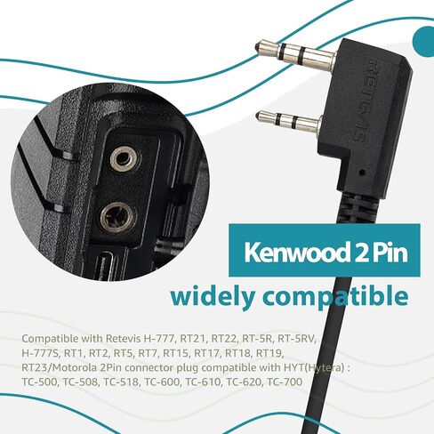 Retevis Two-Way Radio Earpiece with Boom Mic,Finger PTT,D-Type,2 Pin,for Football Referee,for RT22 RT21 H-777 RT68,Compatible with Baofeng UV-5R BF-888S Two Way Radio,Walkie Talkie Earpiece(2 Pack) in Saudi Arabia
