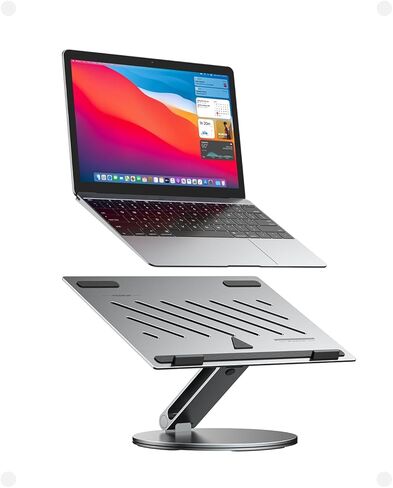 Laptop Stand for Desk, 360° Rotating & Height Adjustable Ergonomic Computer Riser with Aluminum Cooling Vents for 10-16" MacBook, Dell, Lenovo (Foldable, Portable for Office & Home) - Silver in Saudi Arabia