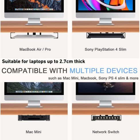 حامل كمبيوتر محمول تحت المكتب، حامل رف معدني أسفل المكتب لأجهزة الكمبيوتر المحمول، Mac Mini، MacBook، لوحة المفاتيح للأجهزة التي يقل سمكها عن 1 بوصة (أسود) in Kuwait