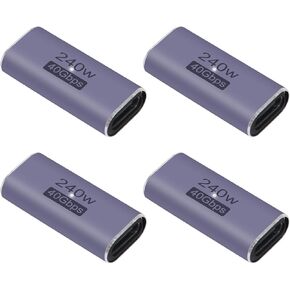 4 قطع 240 واط USB C مقرنة، USB نوع C أنثى إلى أنثى محول شحن سريع موسع مع PD 240 واط شحن 8K @ 60 هرتز فيديو 40 جيجابت في الثانية نقل عالي السرعة للكمبيوتر اللوحي والهواتف وغيرها من الأجهزة من النوع C