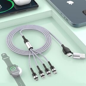 كابل شحن متعدد 6 في 1 USB للساعة الذكية العالمية، 1.8 متر/6 قدم نوع C+USB A شاحن ساعة مغناطيسي + Lightning*2+Type C+محول سلك USB صغير لسلسلة Apple Watch 7 6 5 4 3 2 1 SE/iPhone 13 /ذكري المظهر in Saudi Arabia