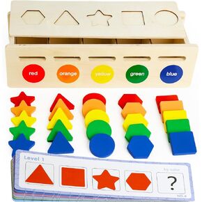 LovesTown Wooden Color & Shape Sorting Box, Montessori Toys Learning Matching Box Sorting Matching Toys Learning Early Educational Toys for Baby Toddlers