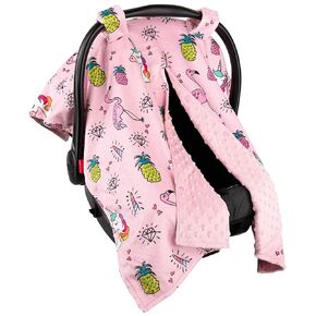 Top Tots Deluxe Minky Baby Car Seat Cover - Baby Giraffe, 40 x 29 Inch Blue Grey