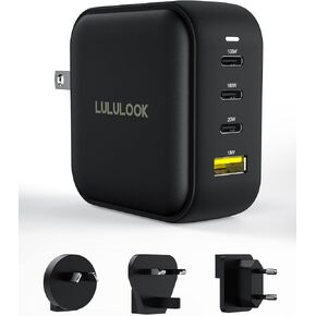 LULULOOK 100W USB C Charger, 4-Port GaN Fast Charging Wall Charger Adapter, Compatible with MacBook Pro/Air, Pixelbook, iPad, iPhone, Samsung Galaxy, Console, USB-C to USB-C Cable Included