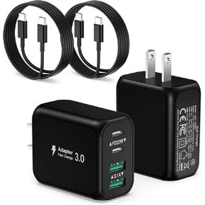 USB C Fast Charger for iPhone 15/15 Pro Max Fast Charging, 2 Pack 40W 4-Port USB C Charger Block Power Adapter with 6ft USB C Cable for iPhone 15 Pro Max/15Pro/15/15Plus,iPad Pro/Air,AirPods,Samsung