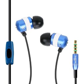 GOgroove AudiOHM HF Earbud Headphones with Mic, Deep Bass, & Comfortable Ear Gels (Blue) in-Ear Earphones Featuring Noise Isolating Design, Durable Alloy Driver Housing, Ergonomic Angled Fit