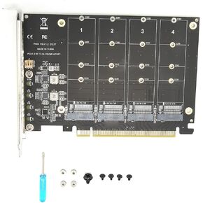 M.2 NVME PCIE Adapter, PCIE 4.0 3.0 Adapter Extension Card 4 Port M.2 NVMe SSD to PCIE X16 M Adapter Card Hard Drive Converter Reader Expansion Card (ph44)