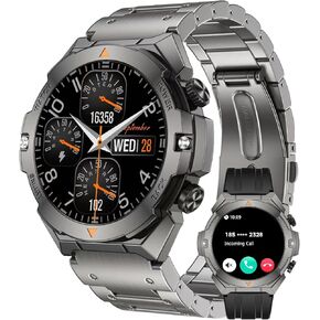Smart Watch for Men Answer/Make Call for Android iOS, Military Smartwatch Heart Rate Blood Oxygen Sleep Monitor Step Counter,1.46" HD Waterproof Outdoor Stainless Steel Business Smart Watches (Silver)